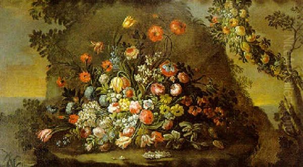 Bouquet De Fleurs Devant Un Paysage - view 1