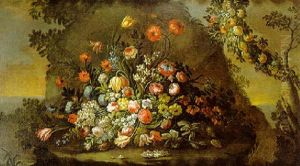 Bouquet De Fleurs Devant Un Paysage by Margherita Caffi