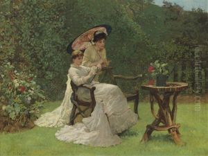 Two Women In A Garden by Hector Caffieri