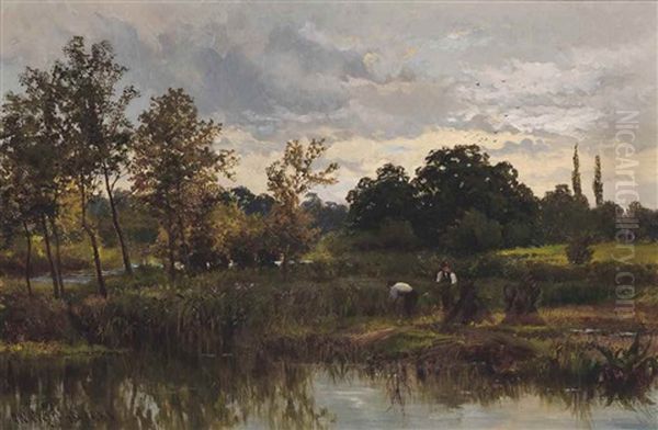 Lake At Chilworth Park Surrey; And The Reed Harvest, Chilworth (pair) - view 1