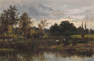 Lake At Chilworth Park Surrey; And The Reed Harvest, Chilworth (pair)