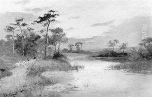 River Landscape With Sheperds And Flock by Walter Wallor Caffyn