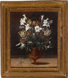 Ein Blumenstraus Mit Tulpen, Lilien, Einer Kaiserkrone Und Anderen Bluten In Einer Prunkvase by Guido Cagnacci