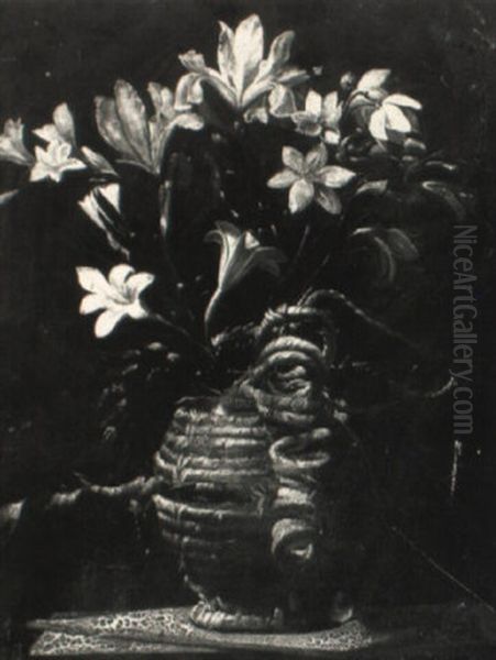 Flowers In A Straw Covered Flask - view 1