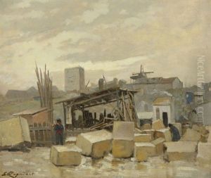 La Construction Du Sacre Coeur by Emile Cagniart