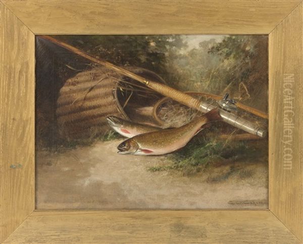 Still Life Of Trout, A Fly Rod And Creel - view 1