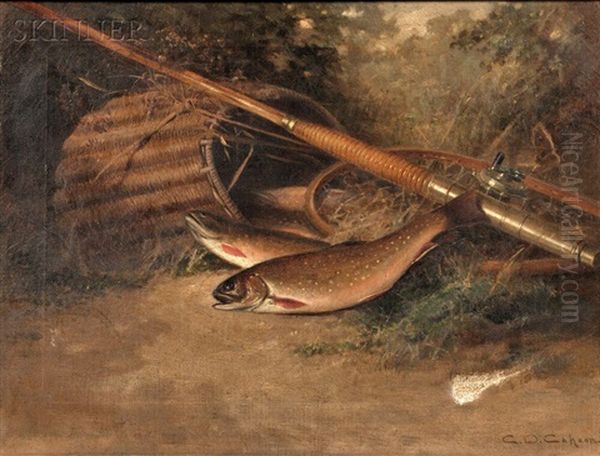 Still Life With Rainbow Trout, Rod, And Creel - view 1