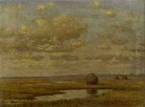 Marsh Scene With Hay Stacks