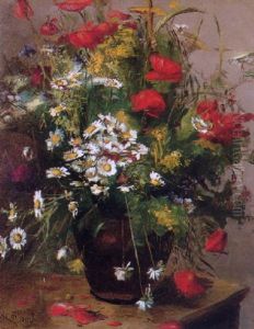 Still Life With Poppies And Marguerites In A Vase by Alfred-Benoit Caillaud