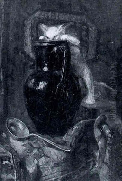 Nature Morte Au Chat, Vase Et Tapis D'orient - view 1