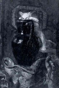 Nature Morte Au Chat, Vase Et Tapis D'orient by Alfred-Benoit Caillaud