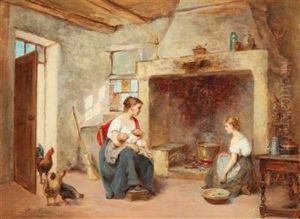 Family By The Fireside by Leon Emile Caille