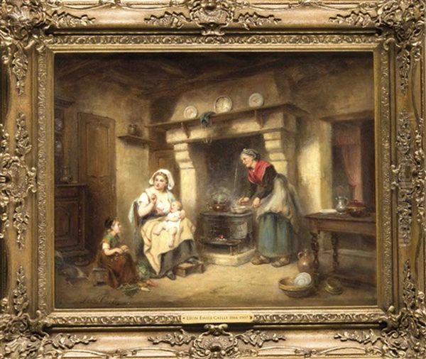 Familienszene In Einem Landlichen Kucheninterieur - view 1