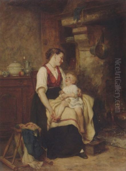 Mutter Mit Kind In Einem Kucheninterieur - view 1
