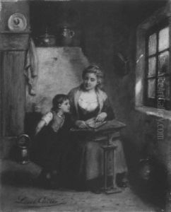 Mother And Daughter In An Interior by Leon Emile Caille