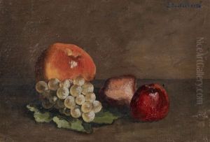 Nature Morte, Peches, Pommes Et Raisins Sur Une Feuille De Vigne by Gustave Caillebotte