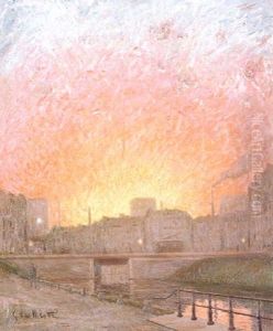 Canal A Gand, Belgique, Essai Du Soleil Couchant by Gustave Caillebotte