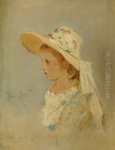 Profile Portrait Of Girl With Hat by Georges Jules Auguste Cain