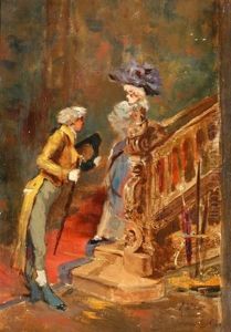 Treppenaufgang Mit Galantem Paar by Georges Jules Auguste Cain