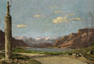 Saule Mit Heiligenfigur Am Ufer Eines Gebirgssees