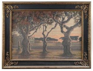 Italienische Landschaft Mit Villengebaude Bei Sonnenuntergang by Gerolamo Cairati
