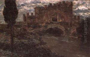 Kastell In Toskanischer Landschaft by Gerolamo Cairati