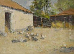Hens Outside A Barn, Ceres, Scotland by Robert D. Cairns