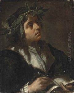 Portrait Of A Poet, Bust-length, With A Laurel Wreath, Holding A Book And A Quill