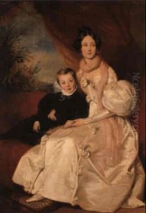 Portrait De La Baronne Simonis Et De Son Fils by Henri De Caisne