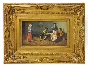 Hombres Tomando Vino (men Drinking Wine) by Jose De Cala Y Moya