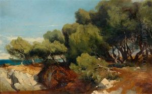 Pine Trees By The Sea (+ Tree Study, Verso) by Alexandre Calame