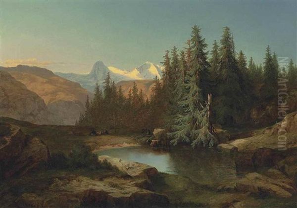 Kleiner Bergsee, Ausblick Auf Die Berner Alpen - view 1