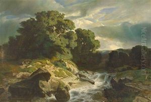 Wildbach Mit Malerischer Baumgruppe Bei Abziehendem Gewitter by Alexandre Calame