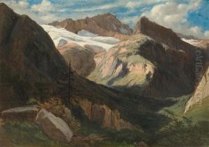 View From Prechalp Towards Tanzbodeli And Tschingelhorn With The Schmadri Glacier - "paysage De Montagne Avec Glacier" by Alexandre Calame