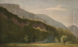 Gebirgslandschaft Mit Feuer Im Vordergrund by Alexandre Calame