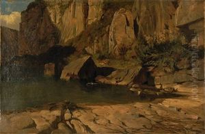 Falaises Et Rochers Au Bord D'un Lac by Alexandre Calame