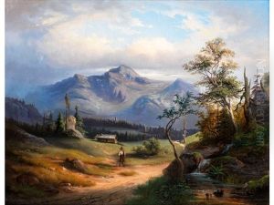 Alpenlandschaft Mit Unter Wolken Hochsteigendem Gebirgszug by Alexandre Calame