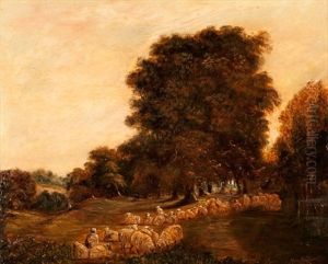 Grazing At Dusk by Alexandre Calame