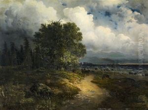 Uferlandschaft Am Genfersee (vom Nordufer Aus Gesehen) Bei Aufziehendem Gewitter by Alexandre Calame