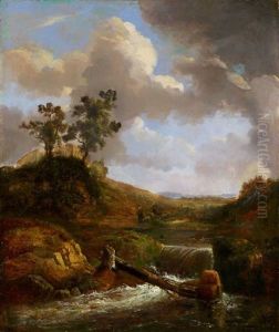 Hugelige Landschaft Mit Burg, Bach Und Hirten Hugelige Landschaft Mit Burg, Bach Und Hirten