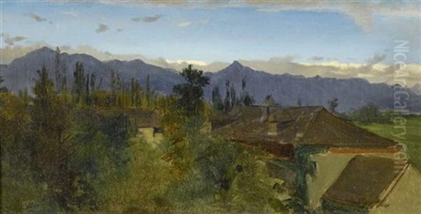 Landschaft Mit Einer Bergkette Im Hintergrund - view 1