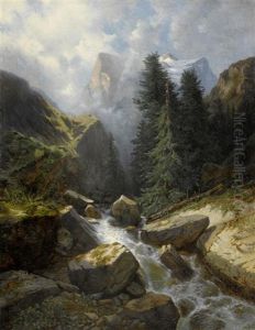 Sicht Auf Das Well- Und Wetterhorn Von Der Rosenlaui Aus by Alexandre Calame