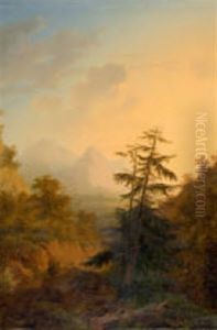 Gebirgslandschaft Mit Wettertanne Und Wanderer