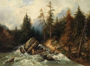 Picknick Am Wildbach by Alexandre Calame