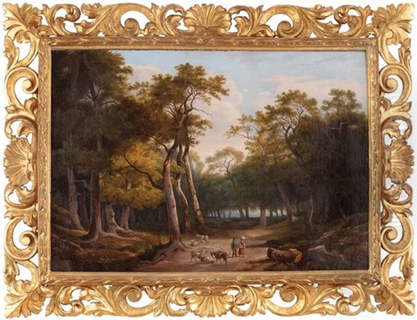 Waldlandschaft Mit Blick Auf Das Meer Und Personen, Sowie Tierstaffage - view 1