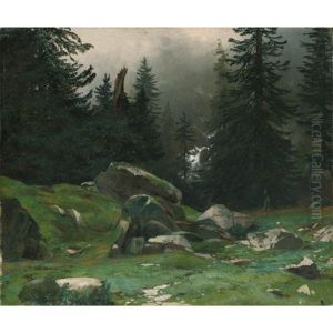 Paysage De Montagne Avec Rochers Et Sapins (mountain Landscape With Rocks And Pine-trees) by Alexandre Calame