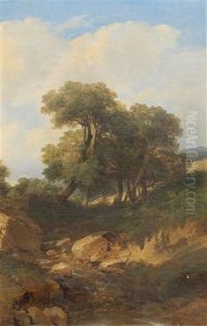 Landschaft Mit Bach Und Baumen