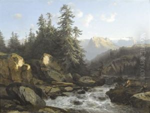 Gebirgslandschaft Mit Bergbach Und Urirotstock by Alexandre Calame