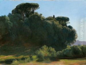 Bosquet D'essences Diverses Dont Des Pins Parasols Et Petit Etang (coppice Of Various Trees Including Parasol Pine With Small Pond) by Alexandre Calame