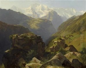 Blick Auf Die Jungfrau Uber Eine Gerollhalde by Alexandre Calame
